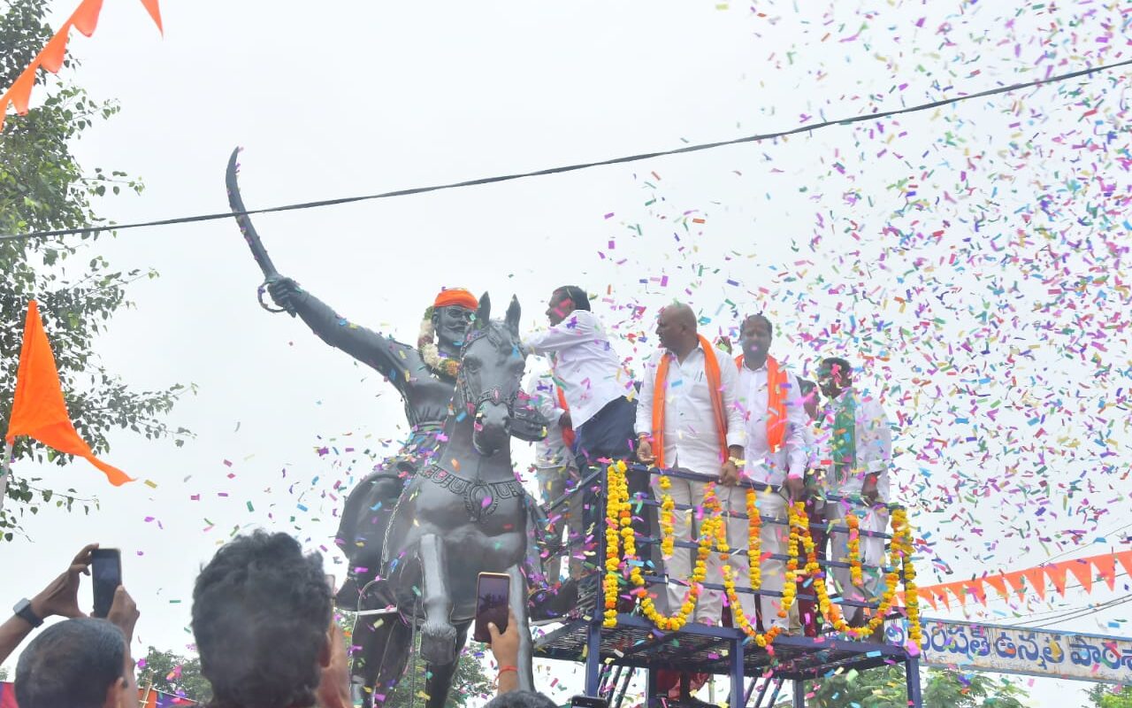 Chhatrapati Shivaji Maharaj Statue Inauguration by MLA Eleti Maheshwar Reddy in Parimandal
