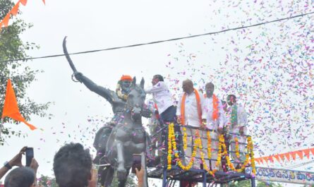 Chhatrapati Shivaji Maharaj Statue Inauguration by MLA Eleti Maheshwar Reddy in Parimandal